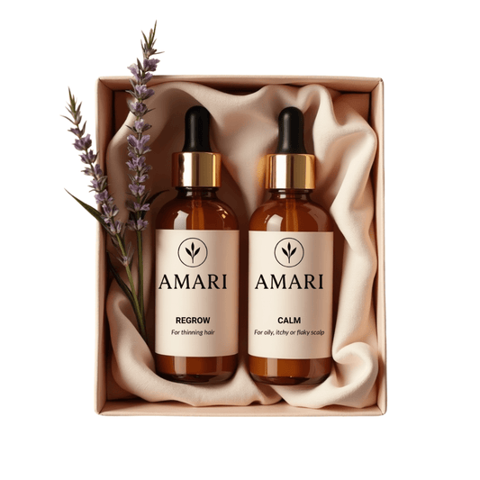 Postpartum Hair Oil Set – Breastfeeding Safe Regrow & Calm Elixirs (2 - Pack of 50ml) - Amari
