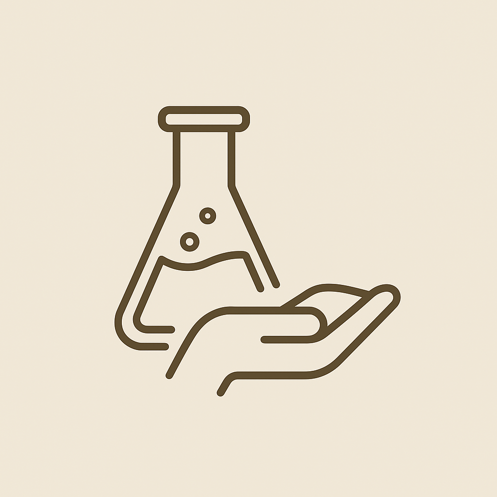 science beaker and supporting hand